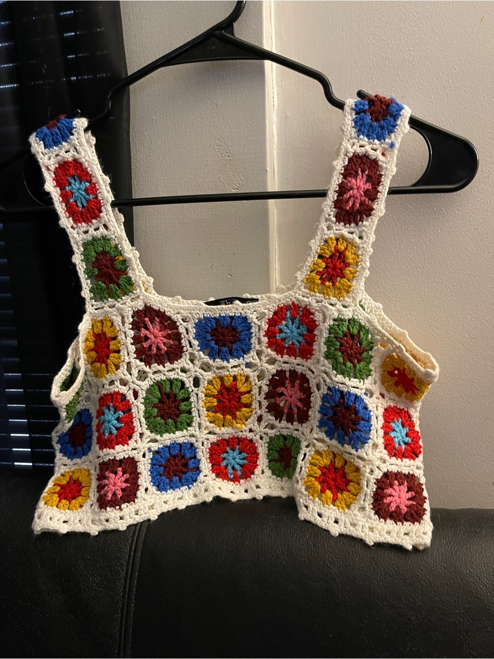 Say What Hand-Crochet Multicolor Granny Square Crop Tank Top Size Large/XL NWOT